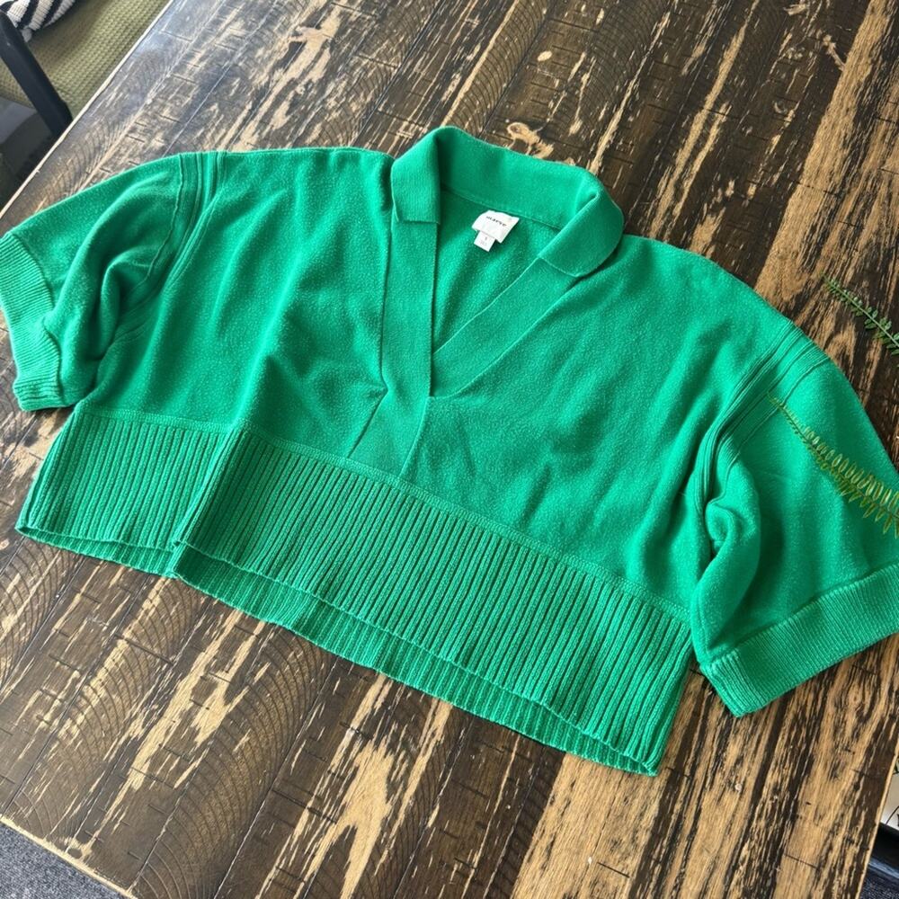 Maeve / Anthropolgie Emerald Green Collared Knit Sweater – SMALL (Oversized Fit)